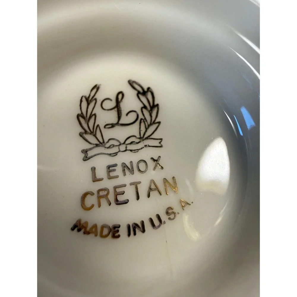 Vintage Lenox Cretan Tea Cups Set of 6 • Ivory Bone China w/ Gold Greek Key Trim